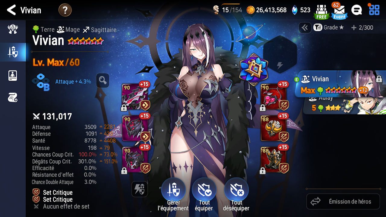 Vivian, même équipement à chaque contenu, 2eme EE pour la chasse