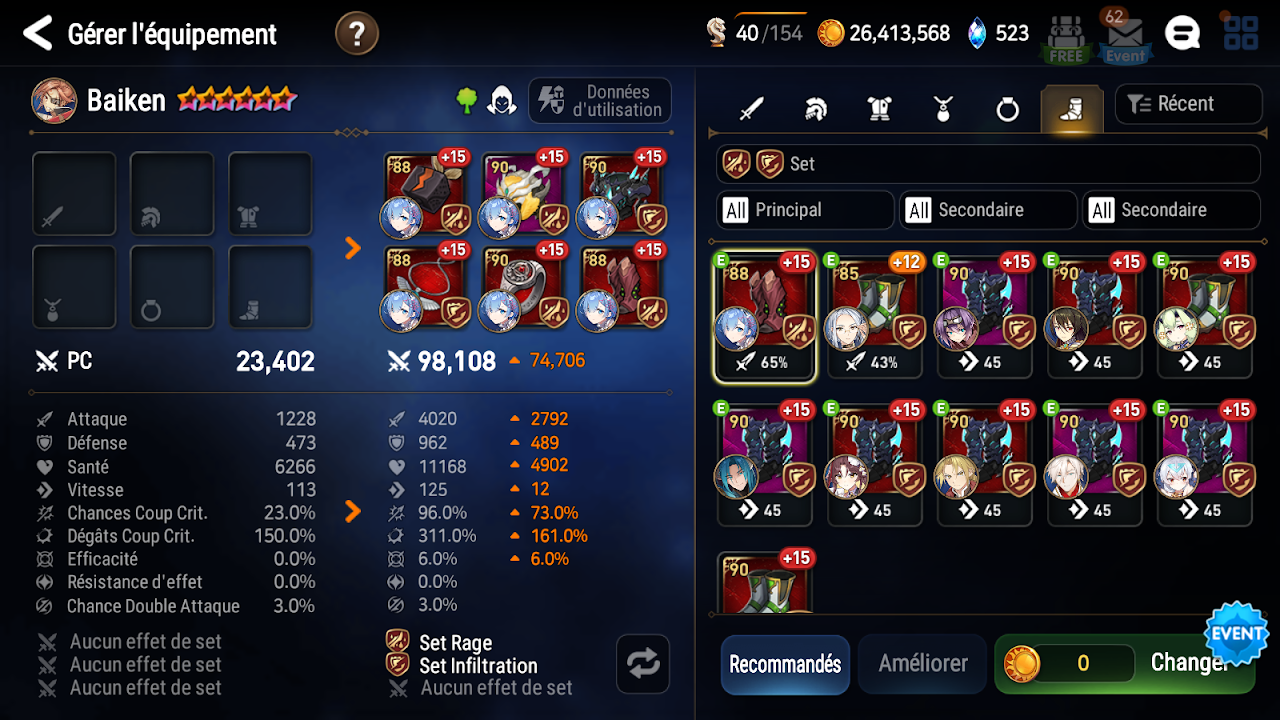 Baiken en set Rage + infiltration + artefact à rajouter (DDJ)